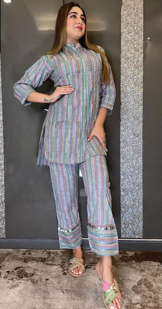 Cotton Cord Set with Print and Patti Work