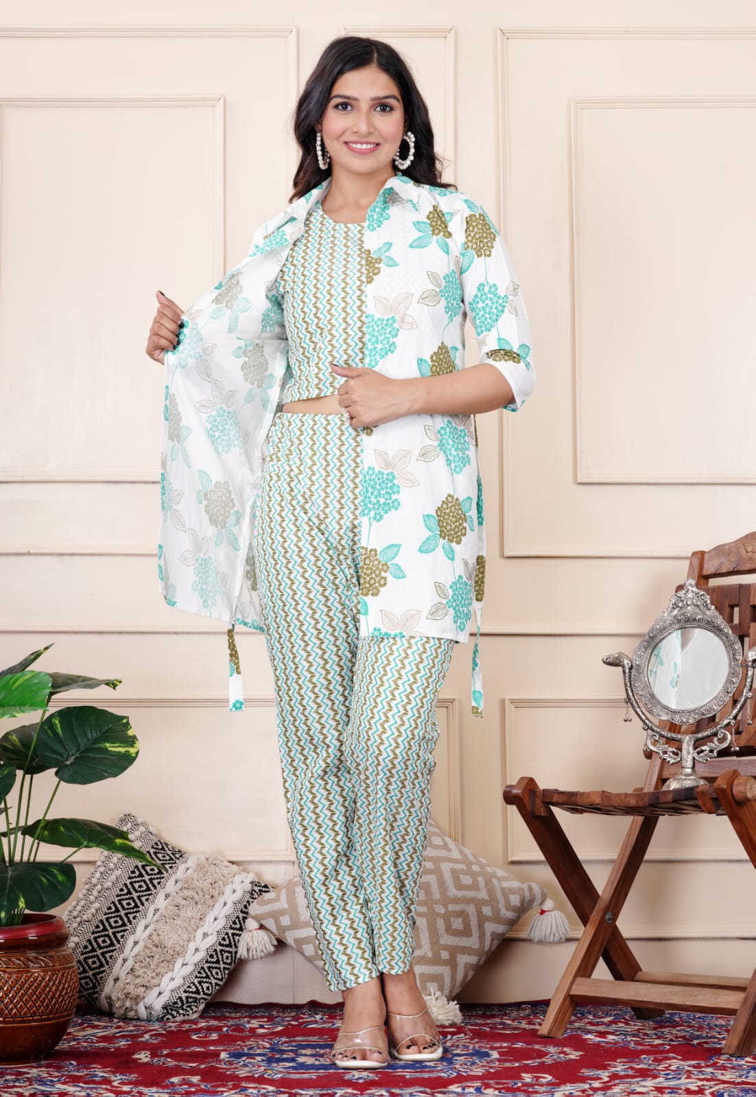 Cotton 60*60 Co-ord Set with Jacket - 3-Piece Set