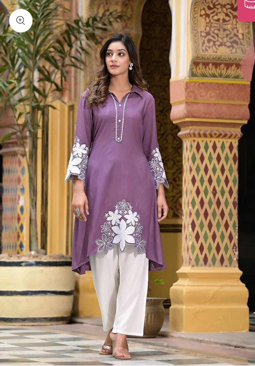 Rayon Cord Set with Hand Embroidery and Lace Detailing