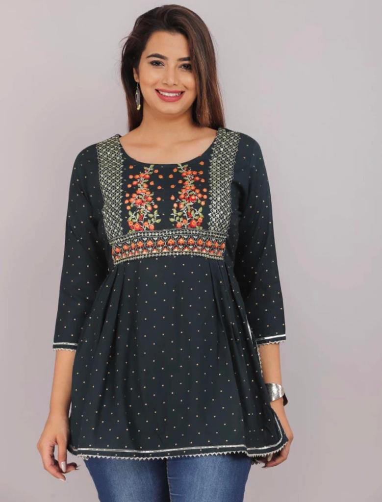 Printed Embroidery Rayon Top - Beautifully Embellished with Intricate Designs