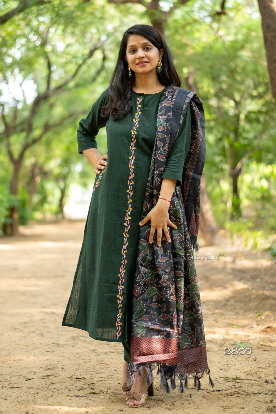 Handloom Cotton A-line Suit Set with Dupatta