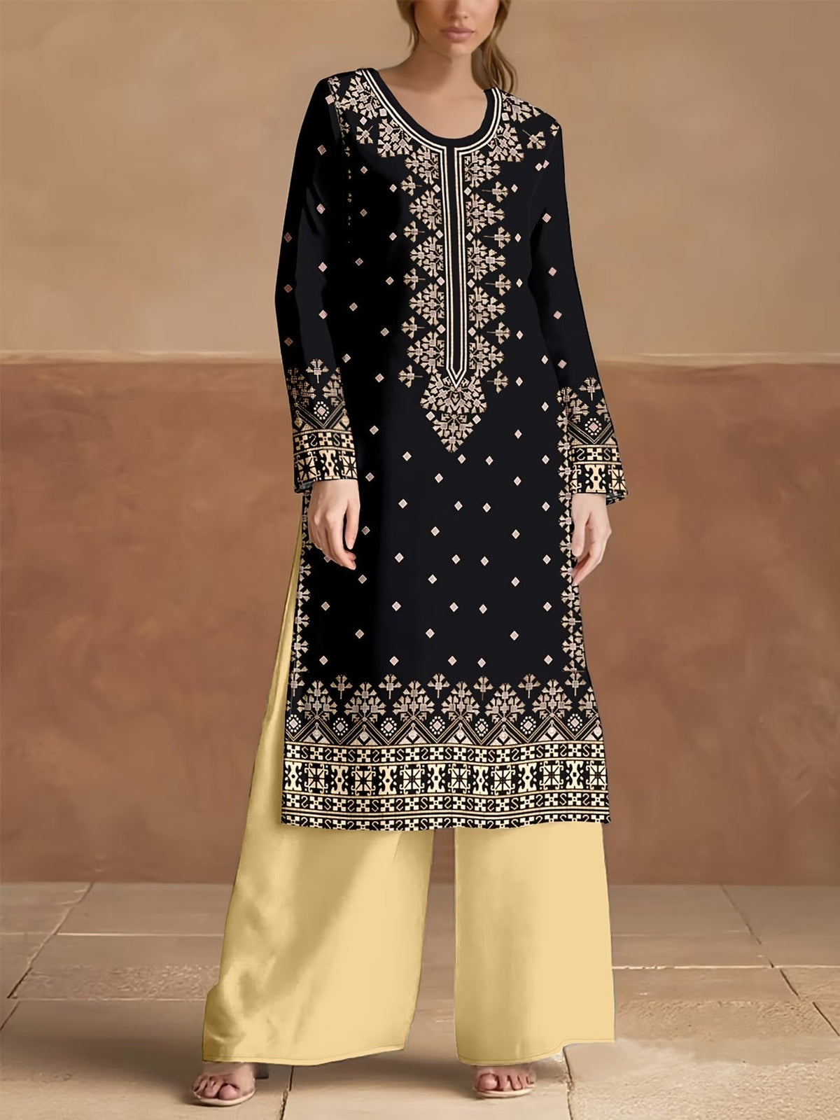 Women’s Elegant Ramadan Loose Gown Two-Piece Set – Traditional Ethnic Outfit for Eid & Festive Wear (Comfortable & Stylish Design)