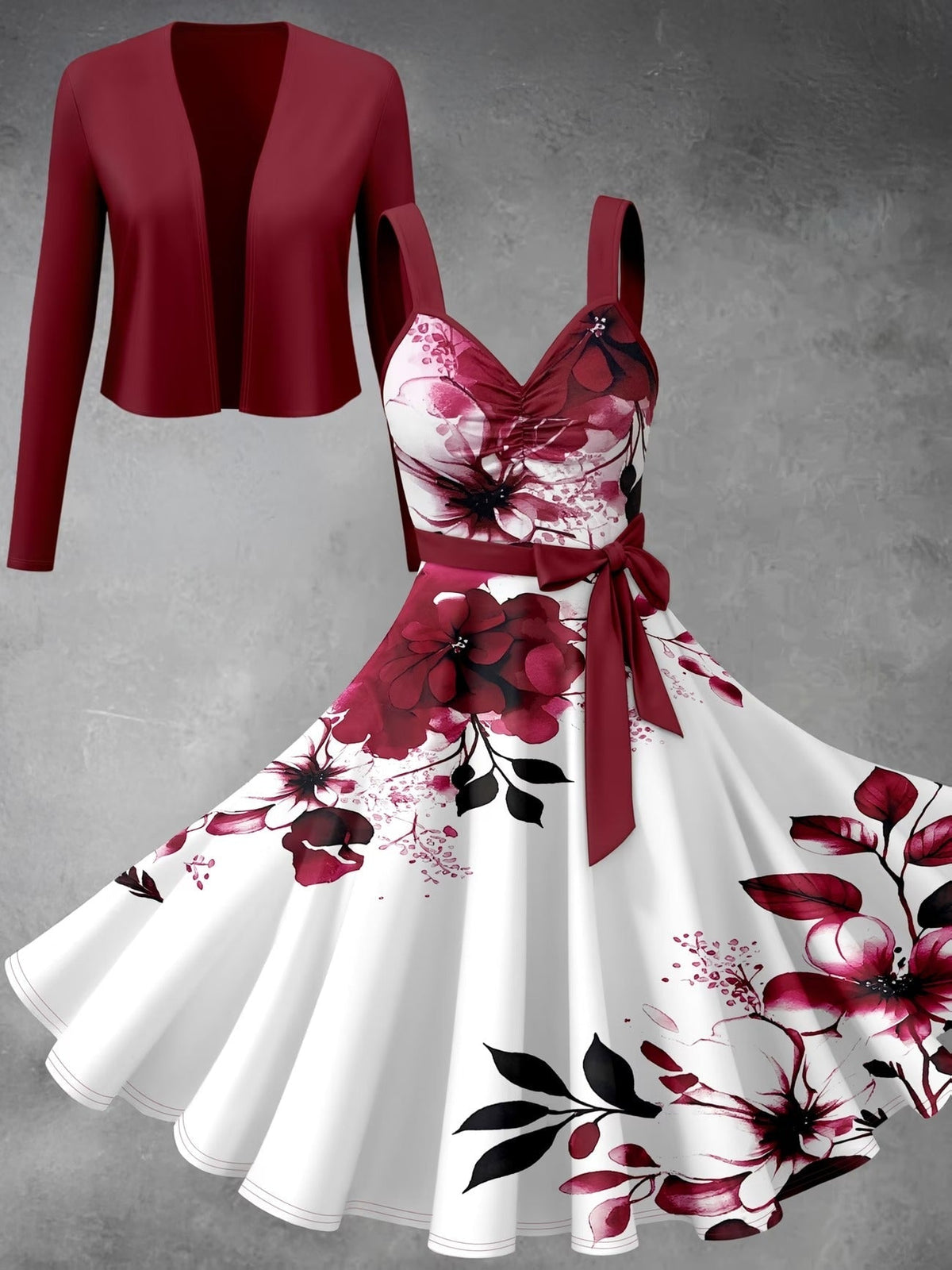 Women’s Elegant Solid Long Sleeve Top with Flowy Skirt – Stylish 2 Piece Set