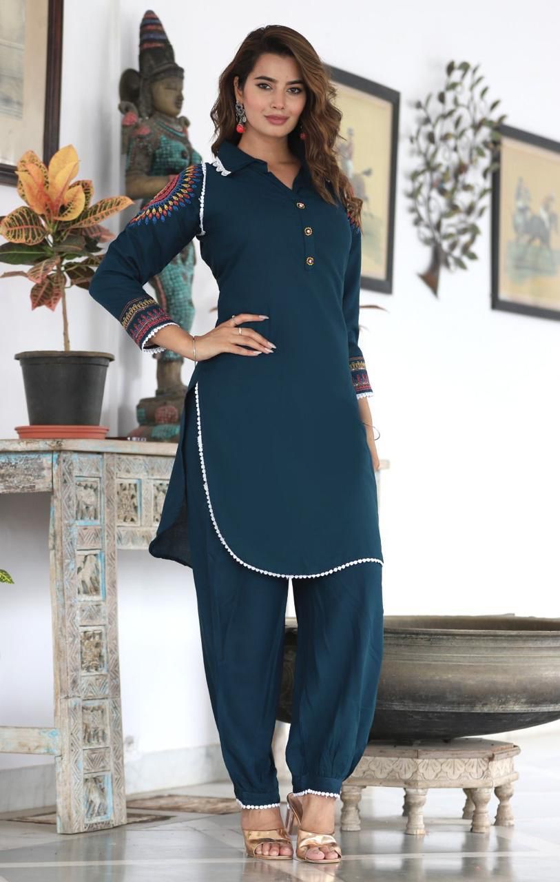 Afghani Cord Set with Embroidery Sleeves and Lace