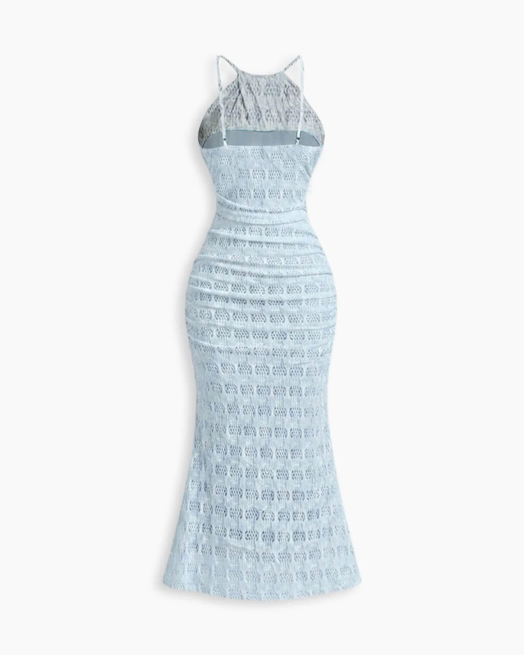 Pointelle Knit Halter Mermaid Dress in Powder Blue