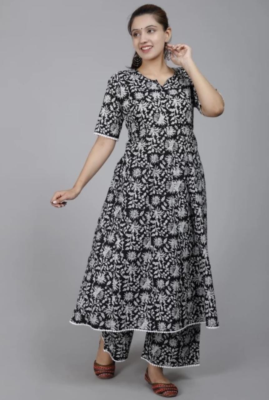 Kalamkari Flair Gown with Palazzo Set in Procine Print and Lacework