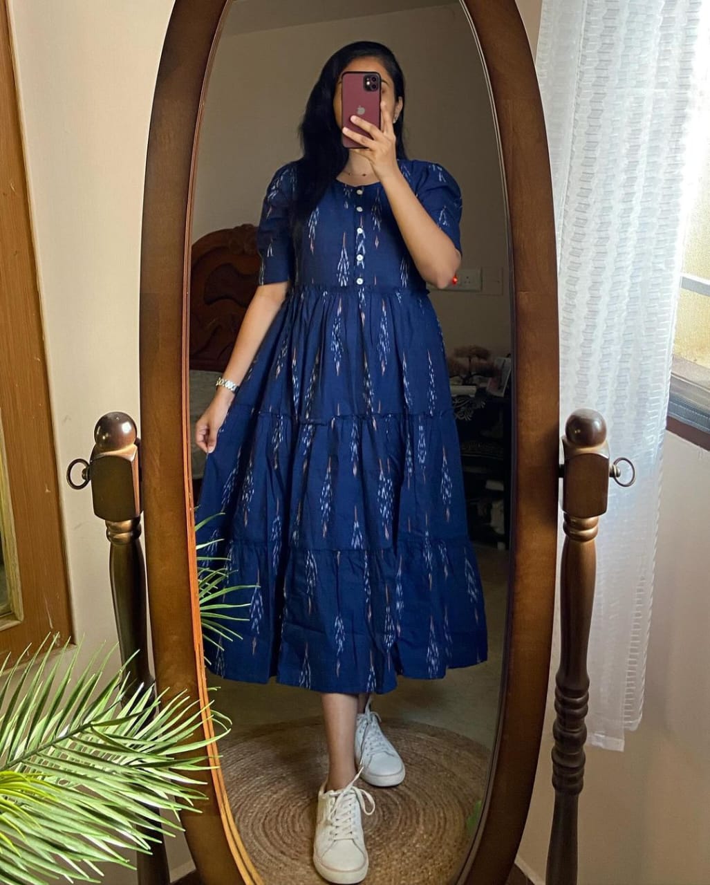 Ikat Middy Flare Gown - Cotton (Blue)