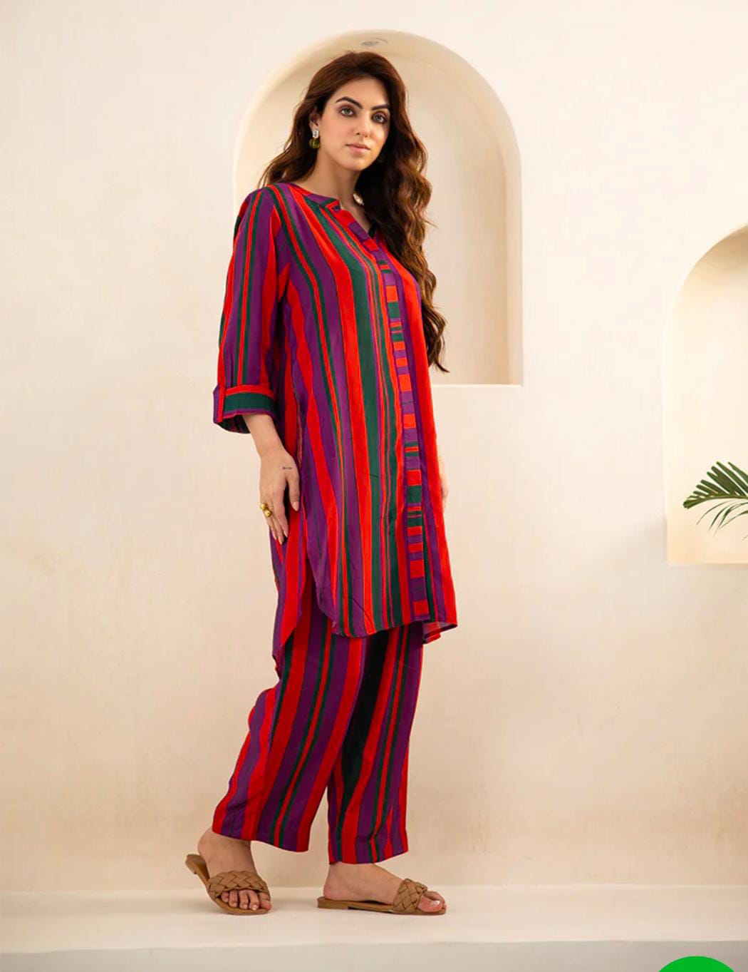 Stripes Rayon Kurti Set - A-Line Flattery
