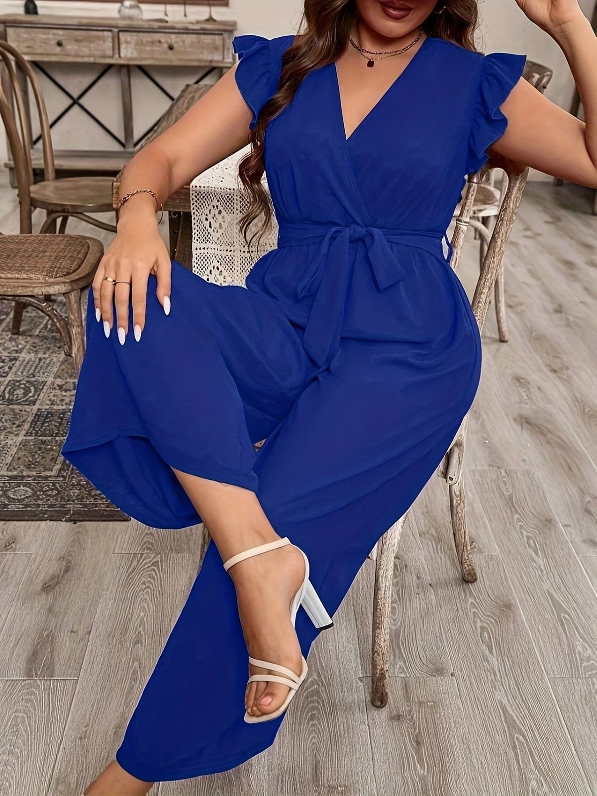 Elegant Ruffle V-Neck Belted Bodysuit – Solid Color Chic Women’s Top