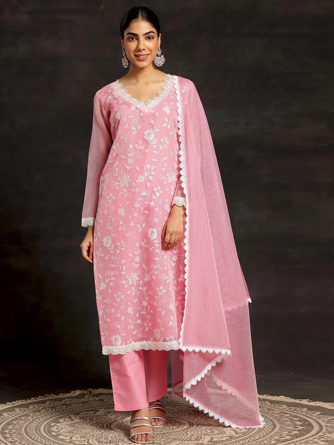 Anouk Pink Embroidered Cotton Pakistani Suit