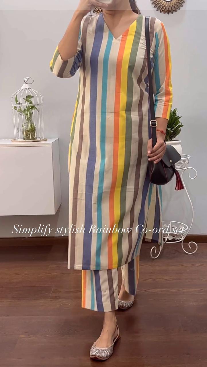 Rainbow Beige Co-ord Set in Cotton