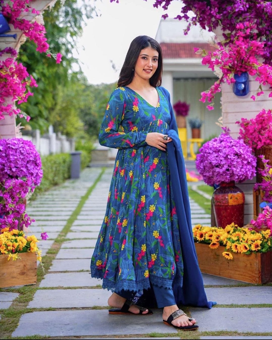 Chinnon Digital Print Suit Set with Micro Cotton Pant and Faux Georgette Dupatta