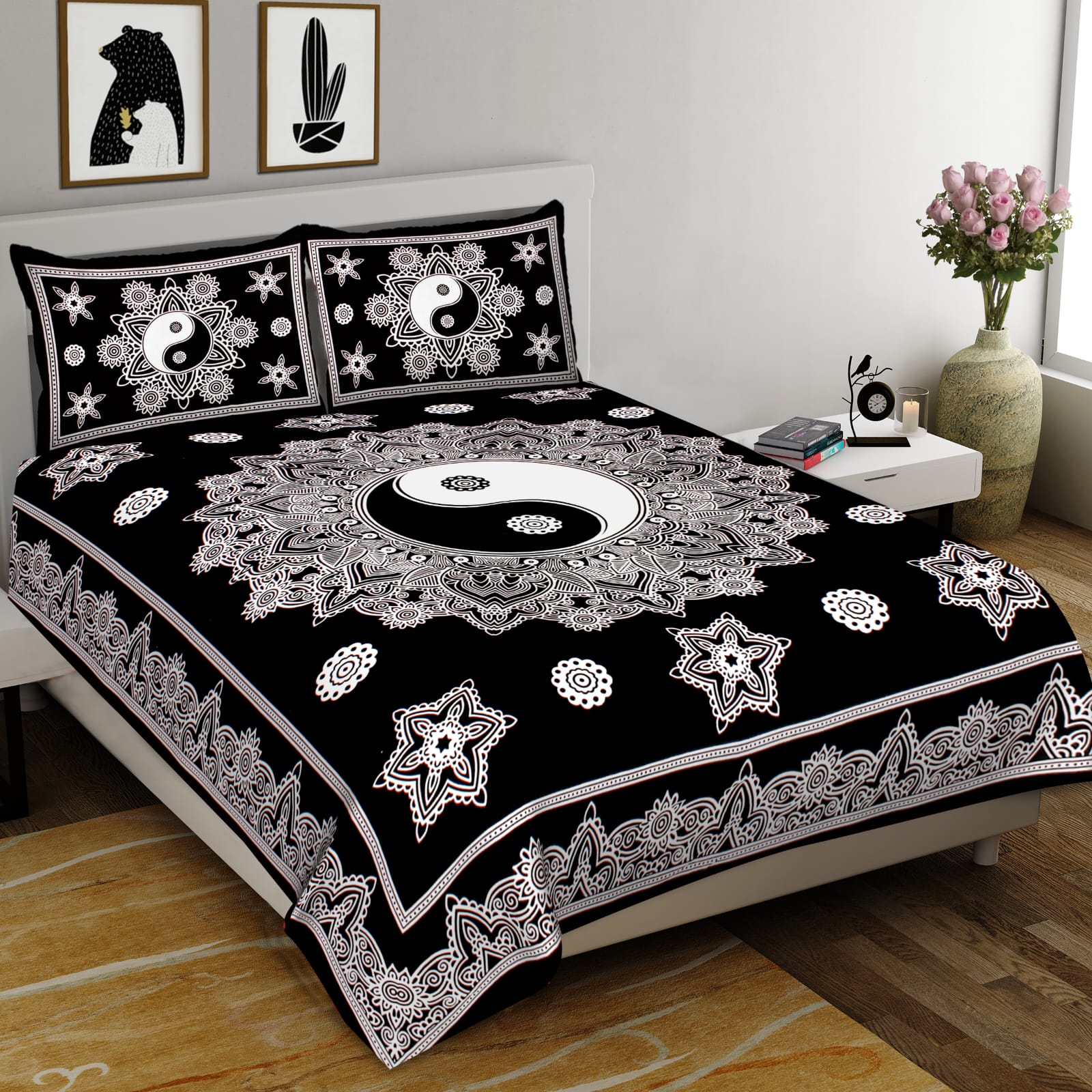 King Size Cotton Bedsheet Set - 90 × 108 inches with 2 Pillow Covers