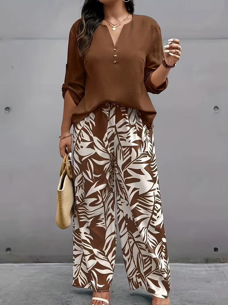 Women’s Elegant Wide-Leg Printed Trousers – Formal & Casual Wear Pants