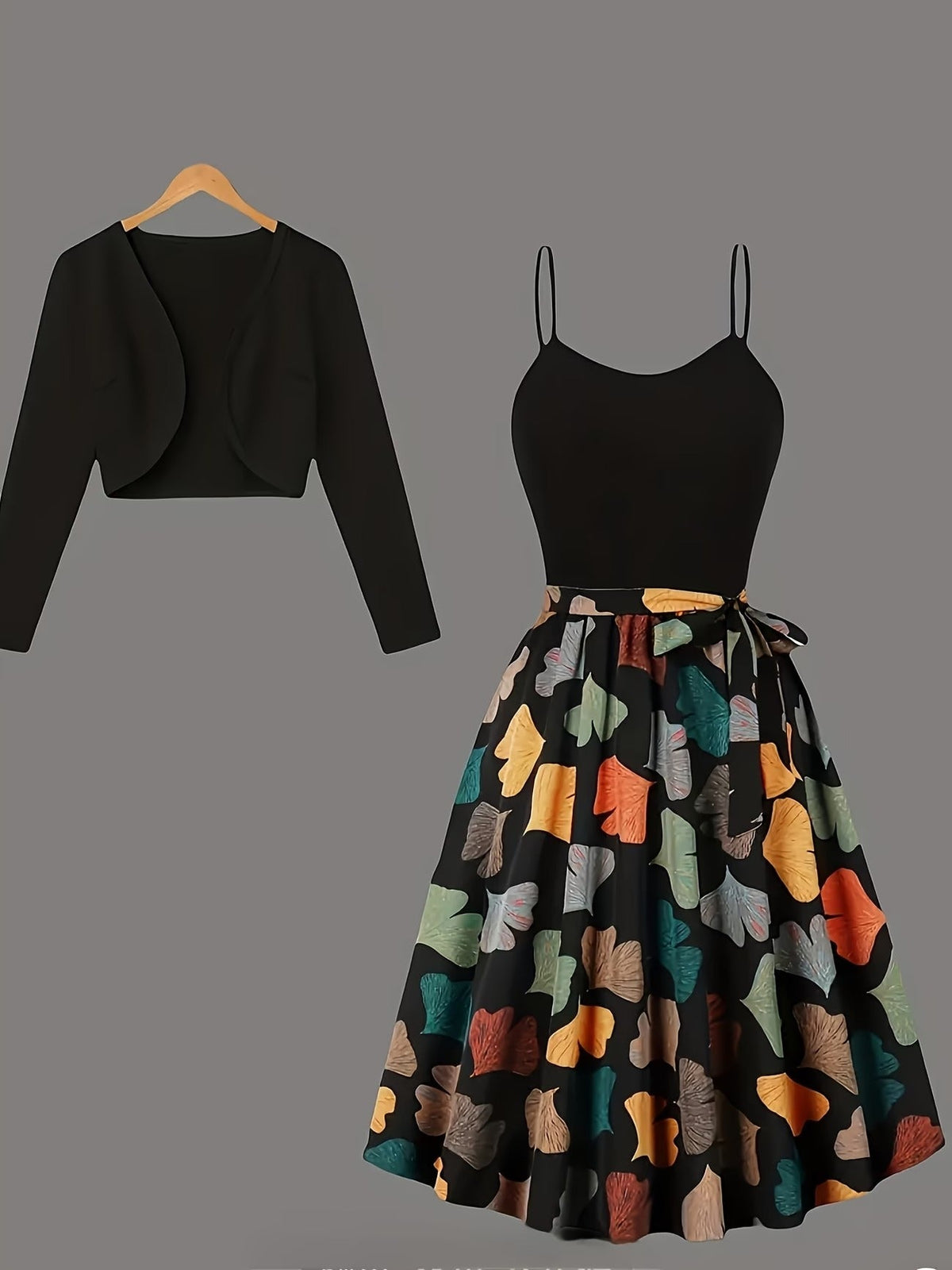 Long Sleeve Round Neck Top with Belt Bow Detail & Matching Skirt | Stylish Spring/Summer Party & Occasion Wear for Women