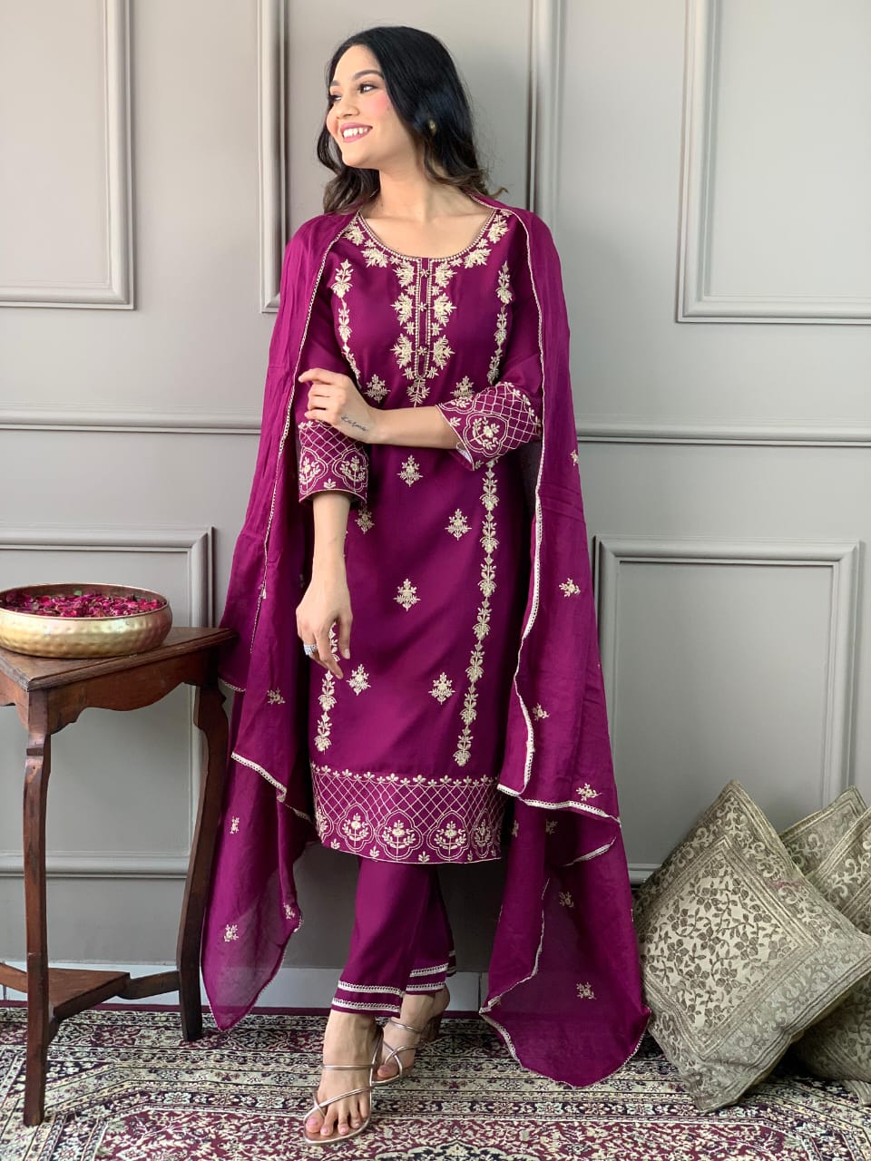 Embroidered Kurta Set with Cotton Mul Dupatta