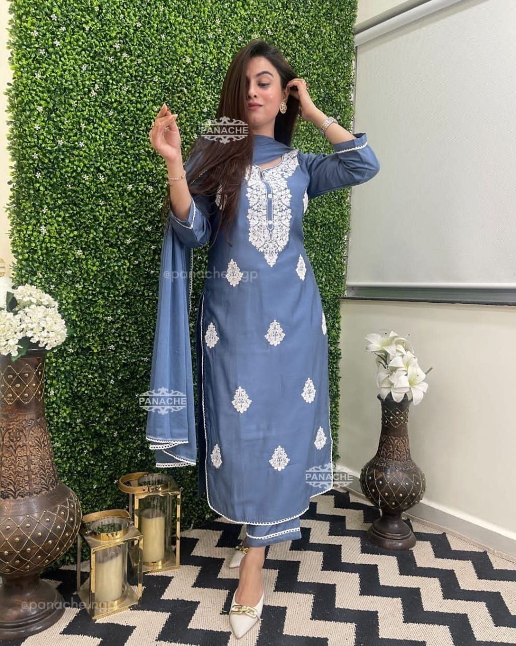 Embroidered Kurta Set with Chiffon Dupatta