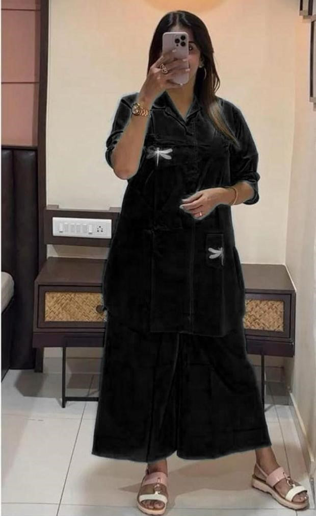 Black Cotton Co-Ord Set with Kurti and Palazzo