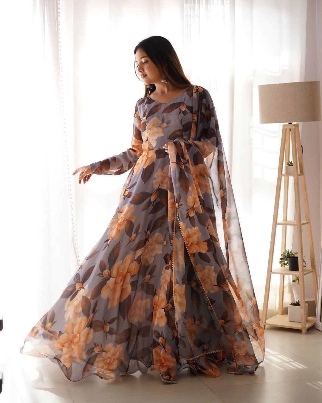 Fox Georgette Anarkali Gown with Digital Print