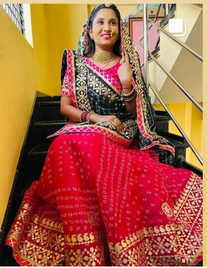 Bandhej Rajasthani Lehenga Chunni Set with Gotta Patti Work
