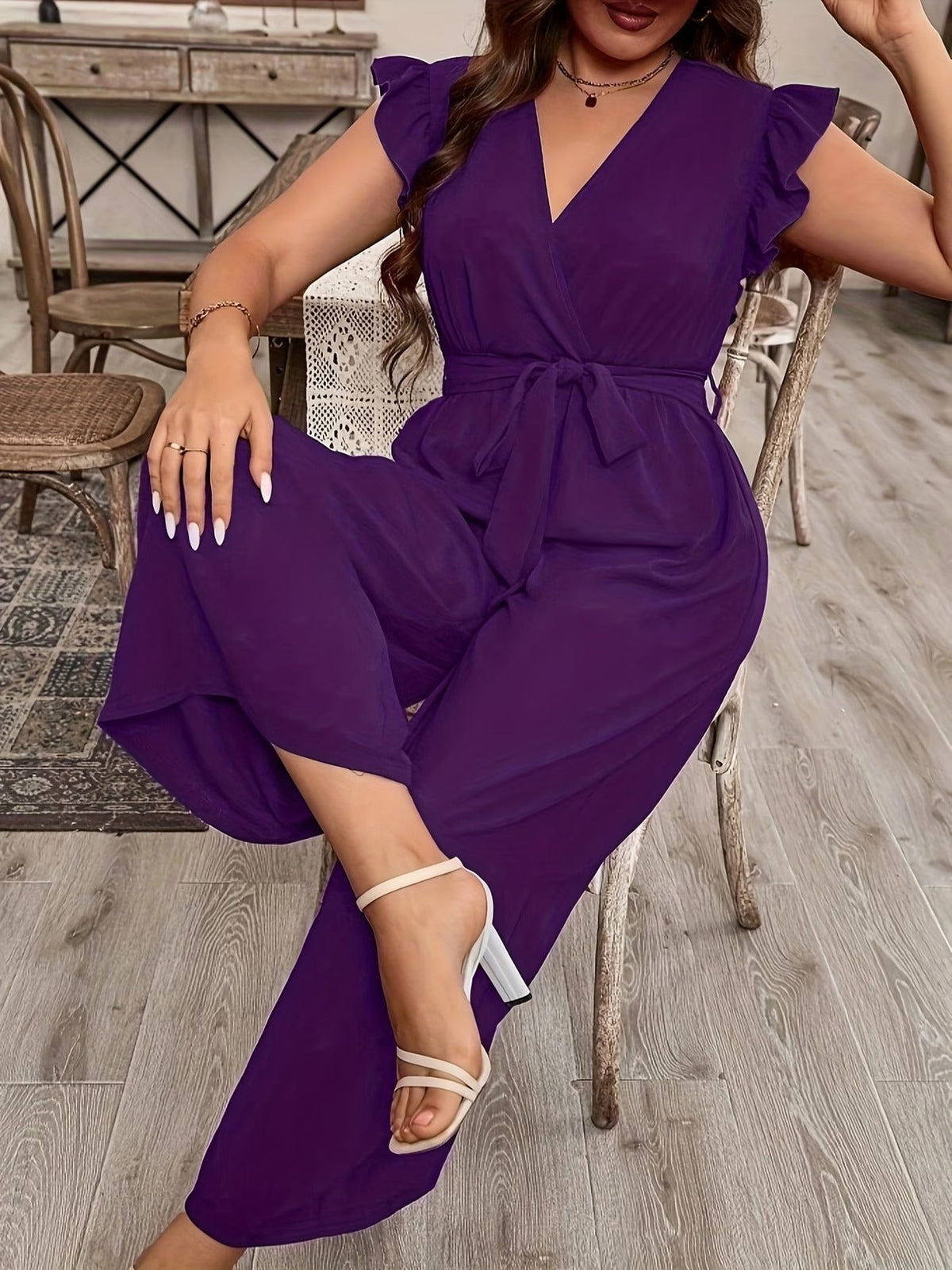 Elegant Ruffle V-Neck Belted Bodysuit – Solid Color Chic Women’s Top