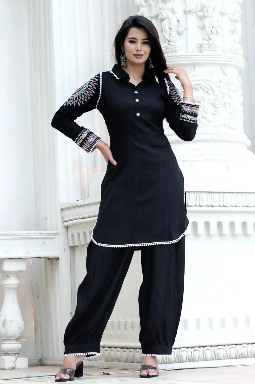 Afghani Cord Set with Embroidery Sleeves and Lace