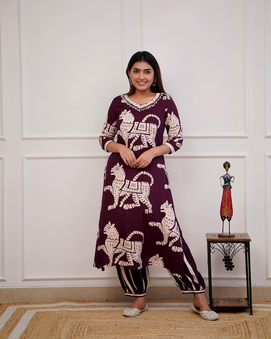 Rayon Kurta Cord Set with Handwork on Neck