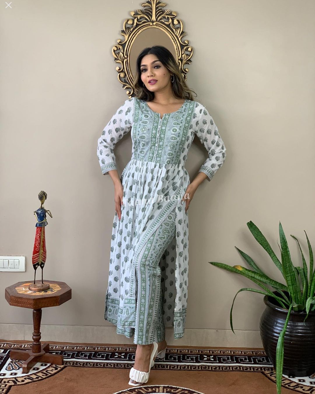 Pure Rayon Long Slit Kurta Pant Set