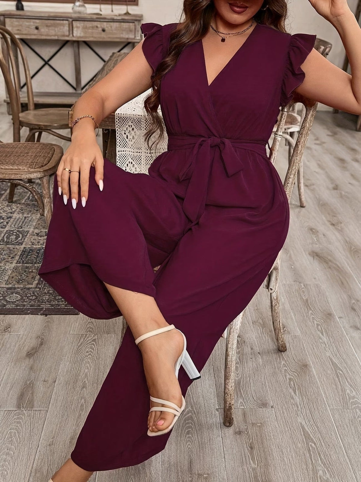 Elegant Ruffle V-Neck Belted Bodysuit – Solid Color Chic Women’s Top