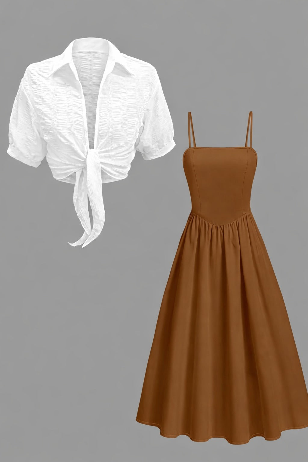 Elegant Solid Long-Sleeve Shirt & Waistline Maxi Skirt Set – Sophisticated Women’s Two-Piece Outfit