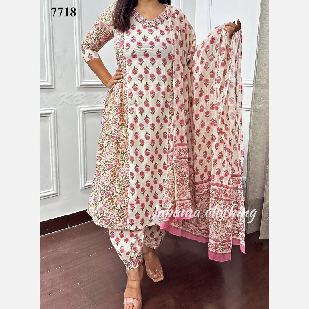 Floral Afghani Suit Set with Embroidery and Tassels