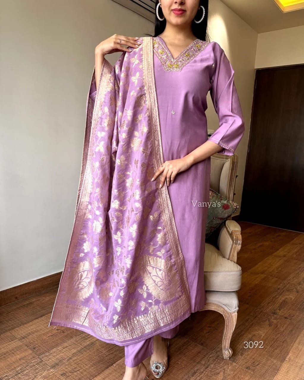 Embroidered Rayon Slub Kurta Set with Banarsi Silk Dupatta