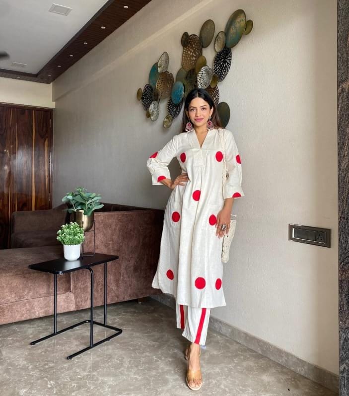 Hand-Block Printed Beige Cotton Co-ord Set