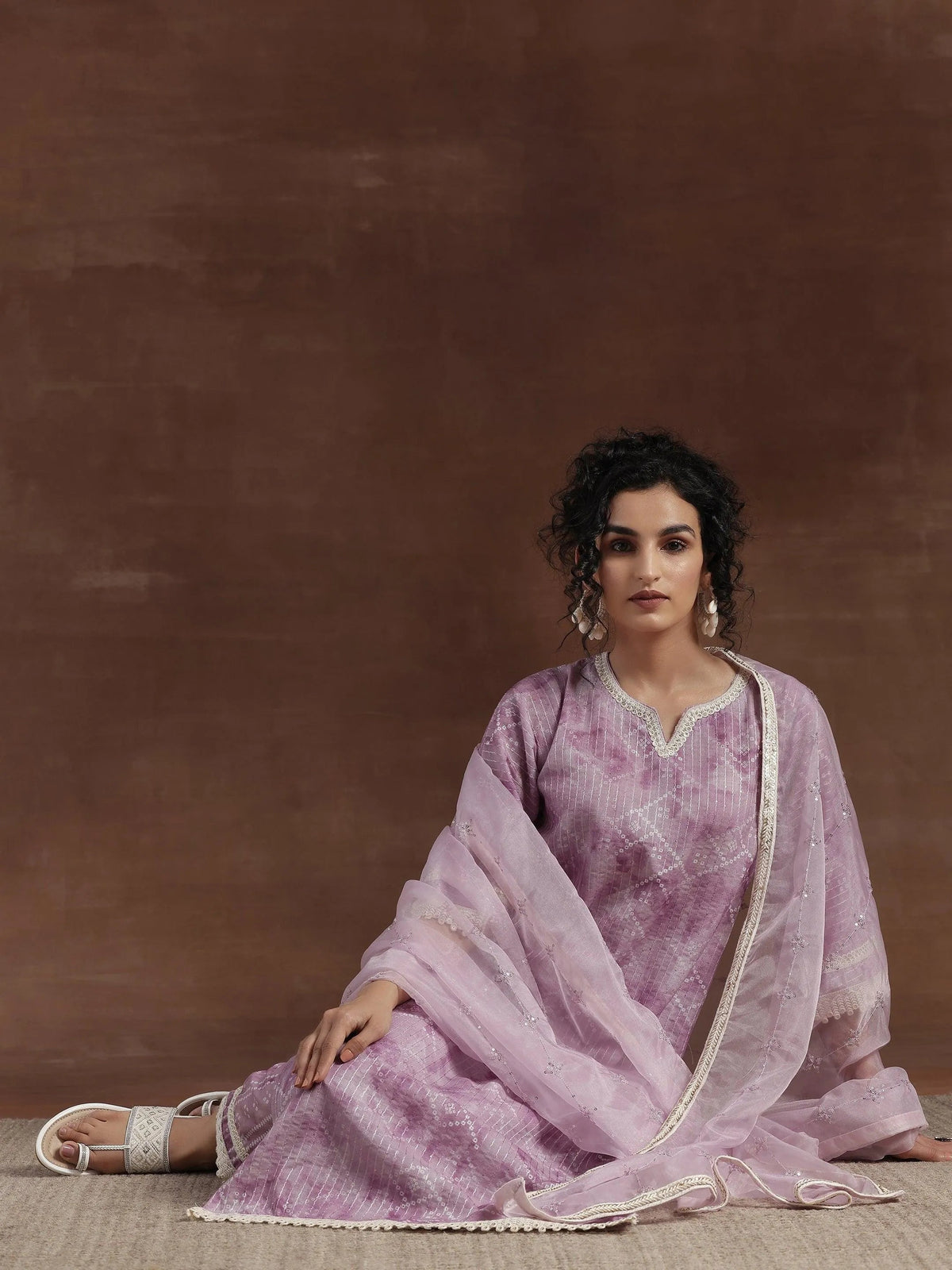 Anouk Purple Printed Cotton Straight Suit With Dupatta
