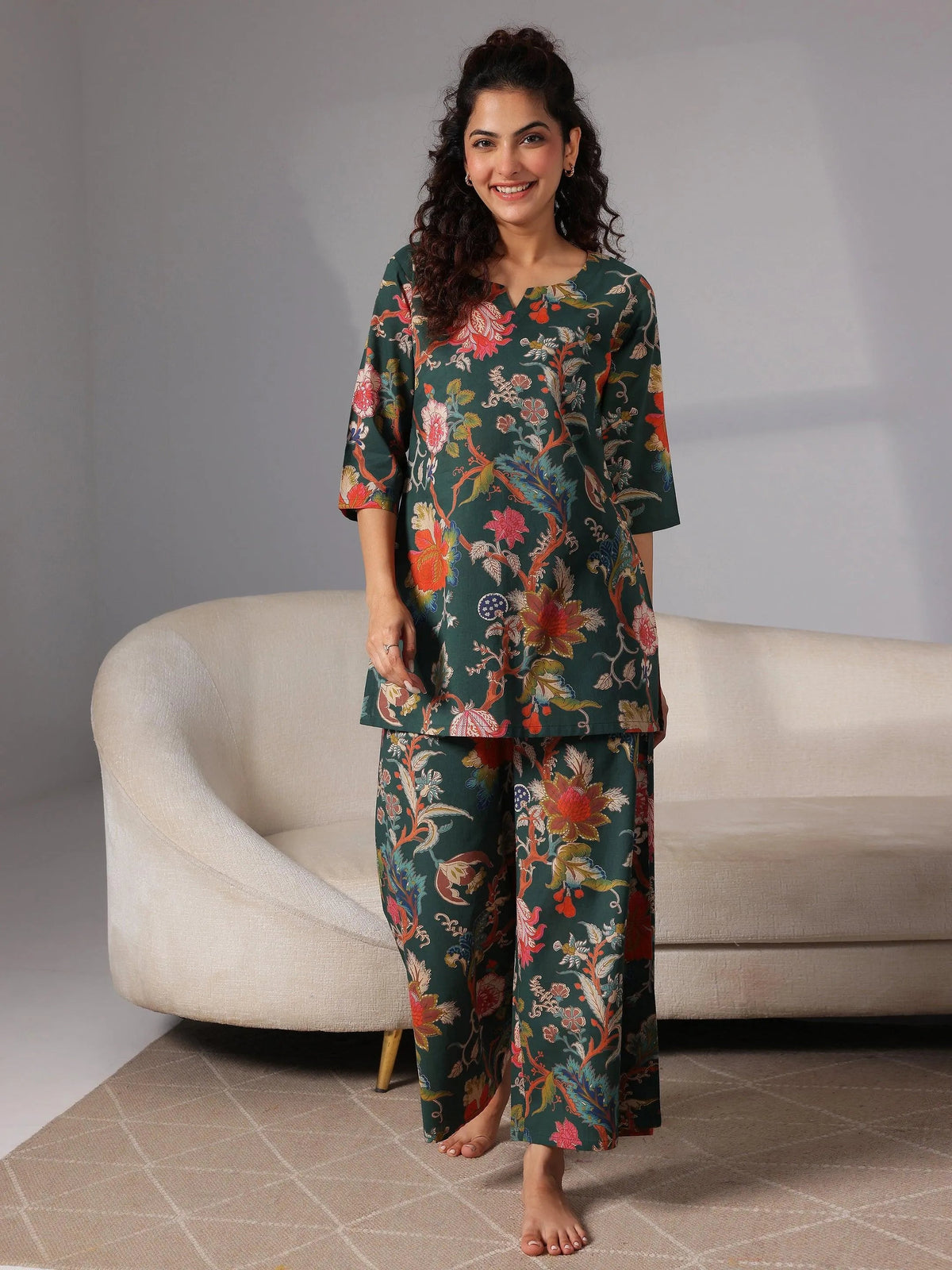 Anouk Green Printed Cotton Night Suits