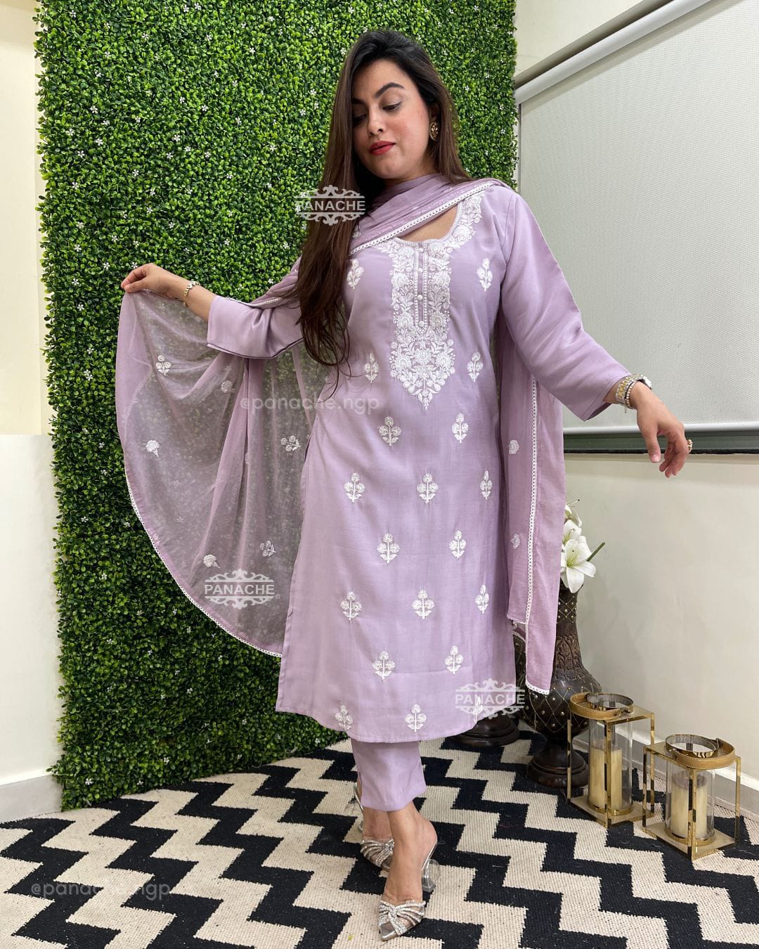 Embroidered Kurta Set with Chiffon Dupatta