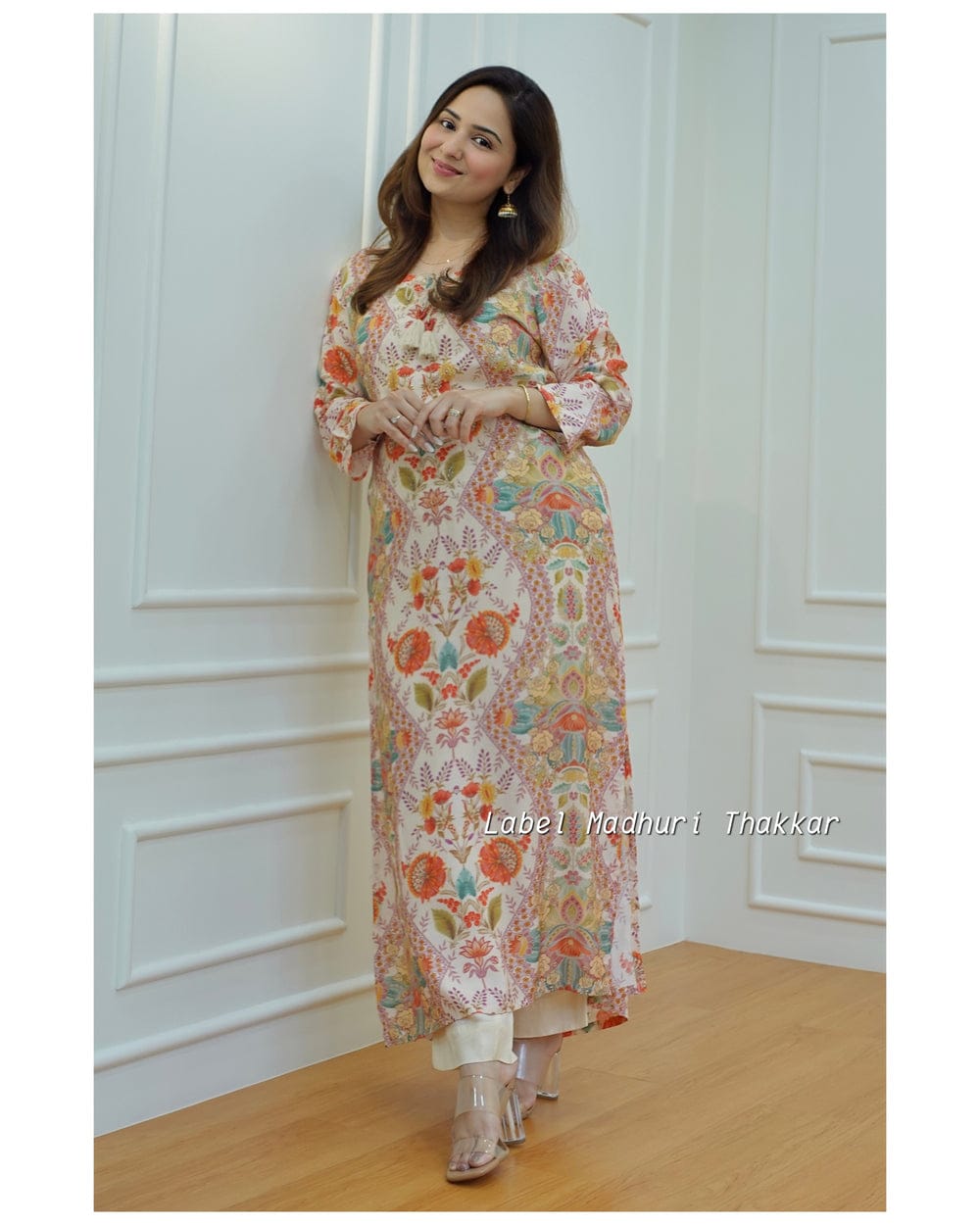 Muslin Kurti with Sequin Detailing and Matching Pant Set