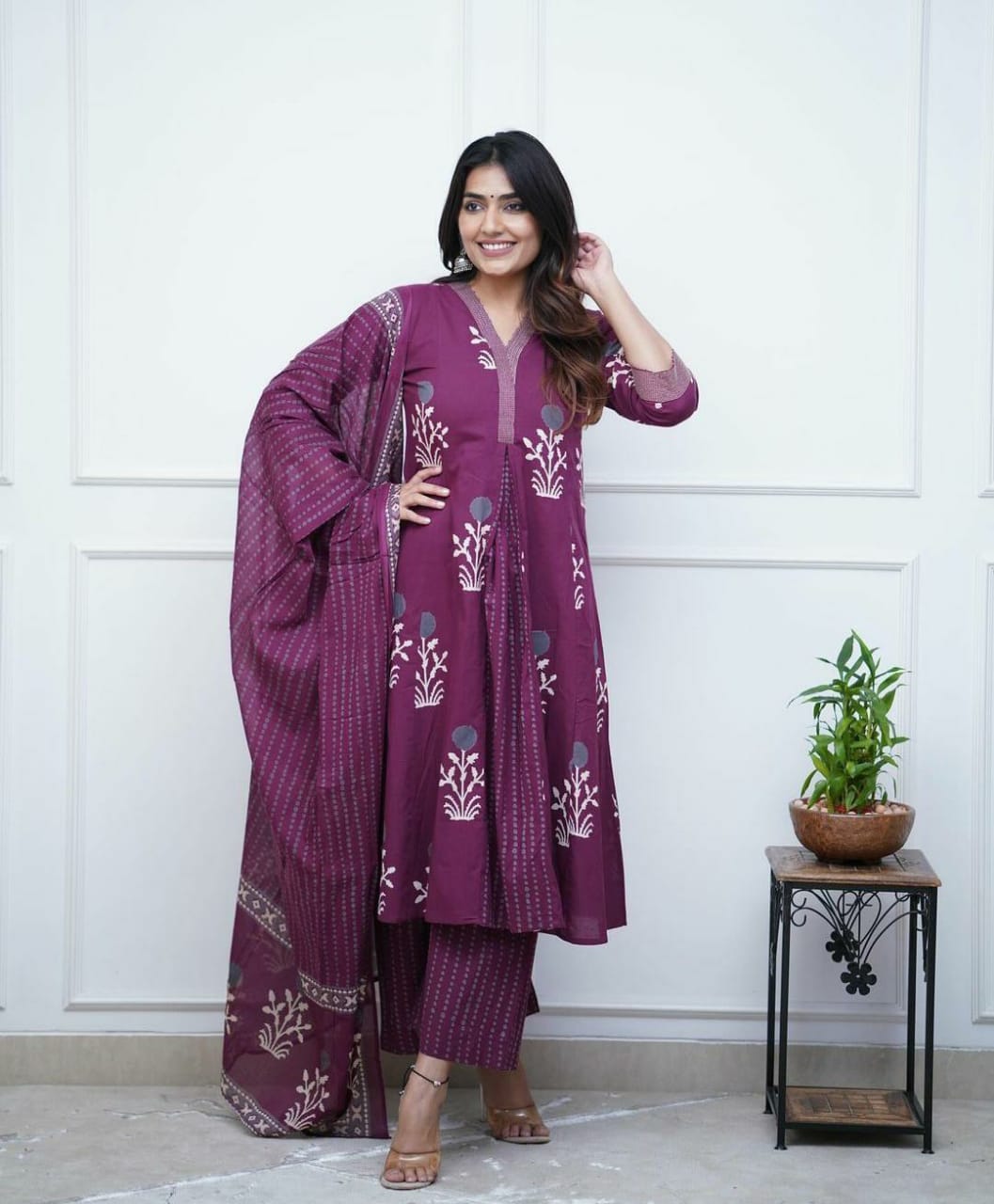 Embroidered A-Line Kurta Palazzo Set with Dupatta