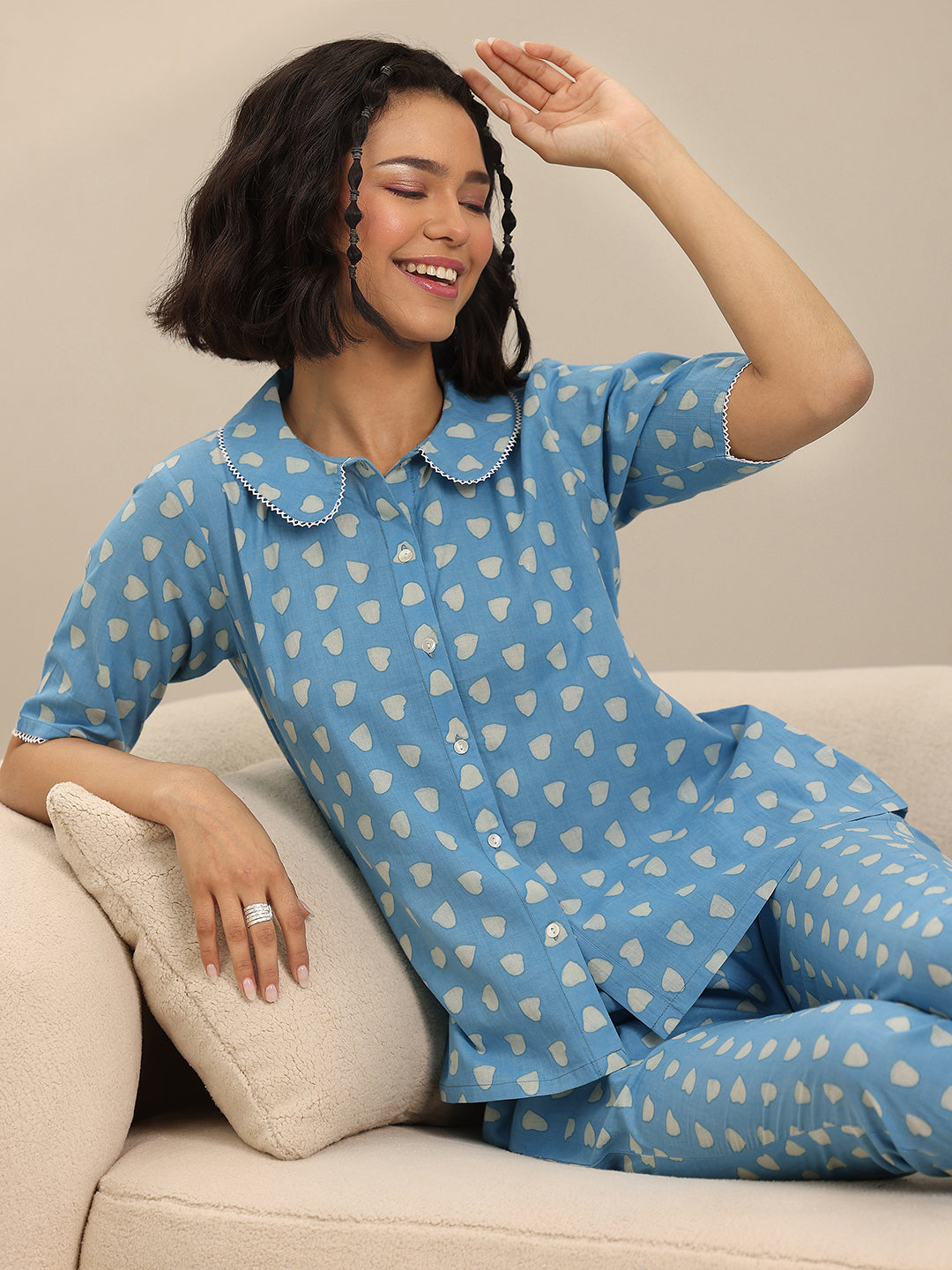 Anouk Blue Printed Cotton Night Suits