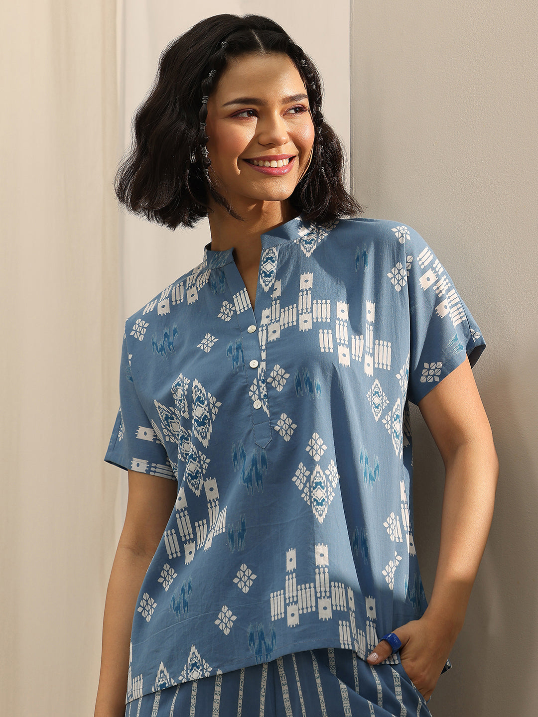 Anouk Blue Printed Cotton Night Suits