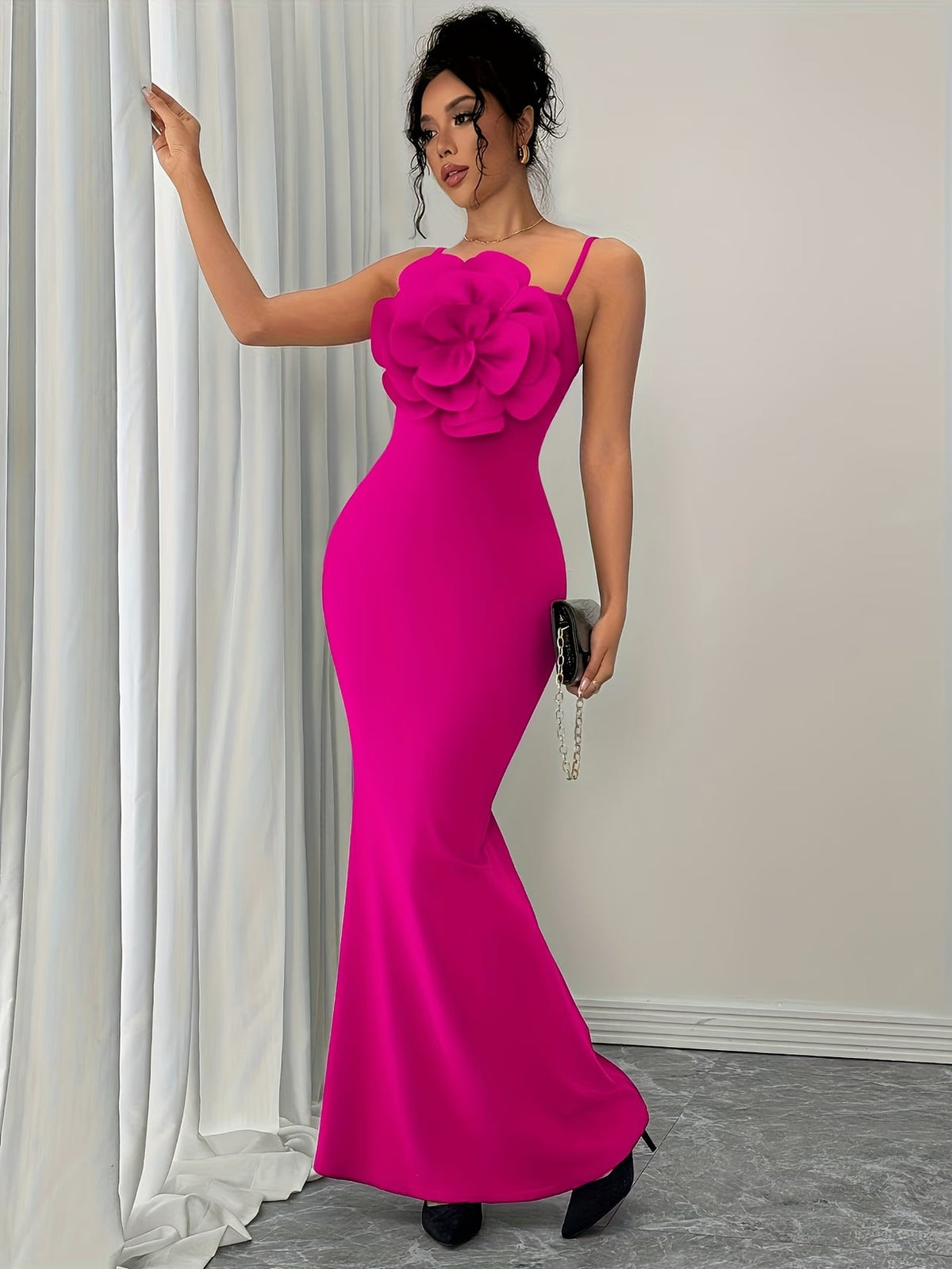 Women's Elegant 3D Floral Statement Maxi Dress