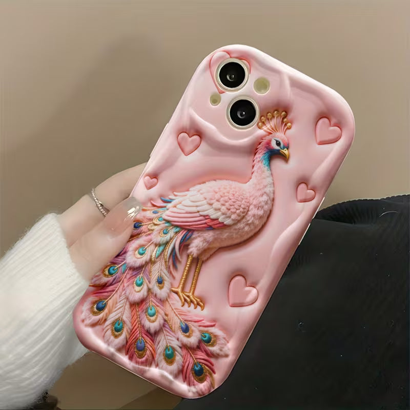 Luxury Golden Peacock Feather Glass Case for iPhone 📱✨