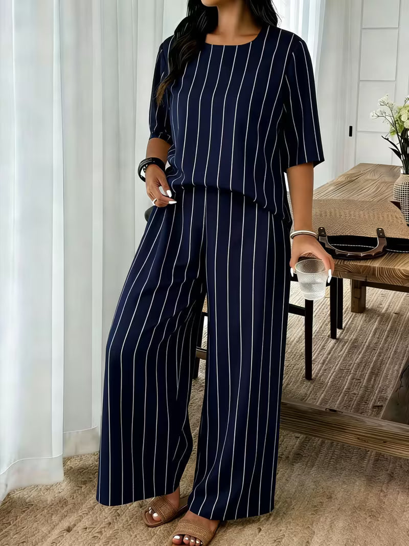Women’s Plus-Size Casual 2-Piece Set – Off-Shoulder Batwing Top & Printed Pants