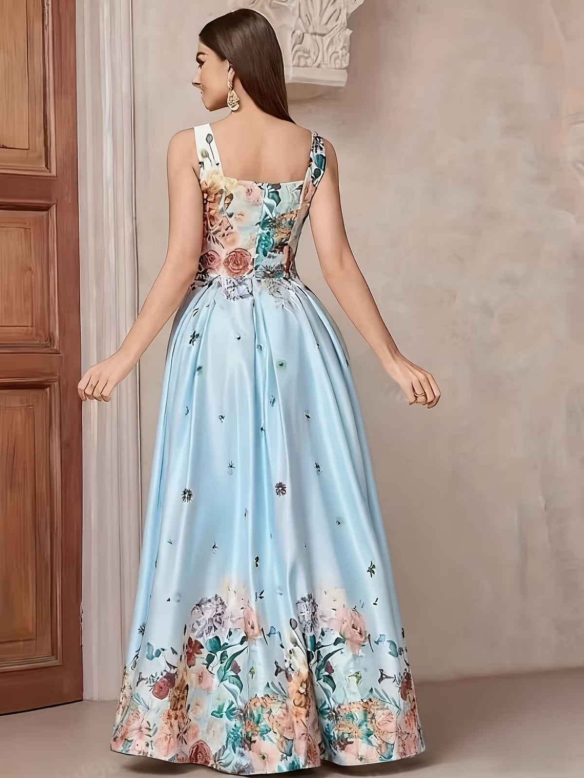 Women's Elegant Floral Print Evening Maxi Dress