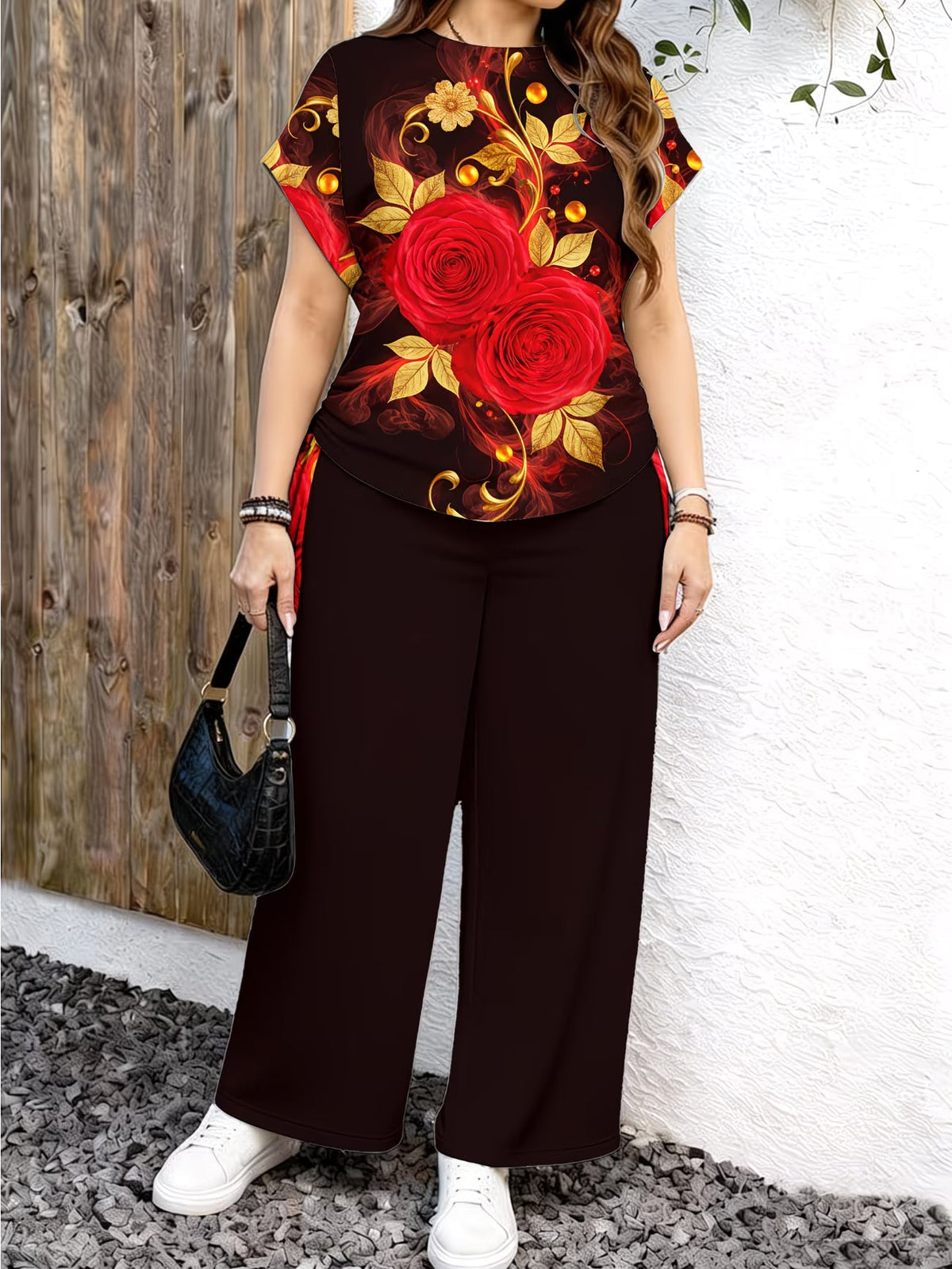 Women's Minimalist Print Top & Loose Pants Two-Piece Set