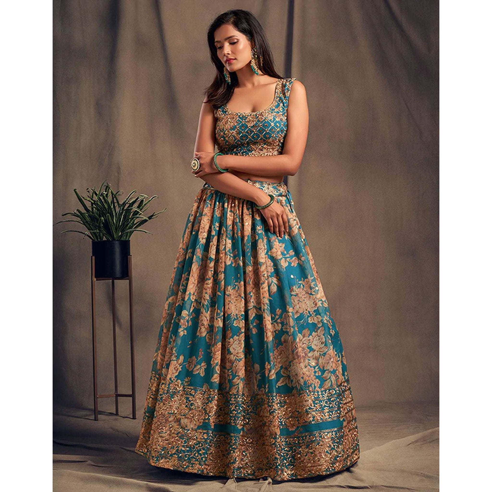 Floral Organza Lehenga Choli with heavy embroidery work