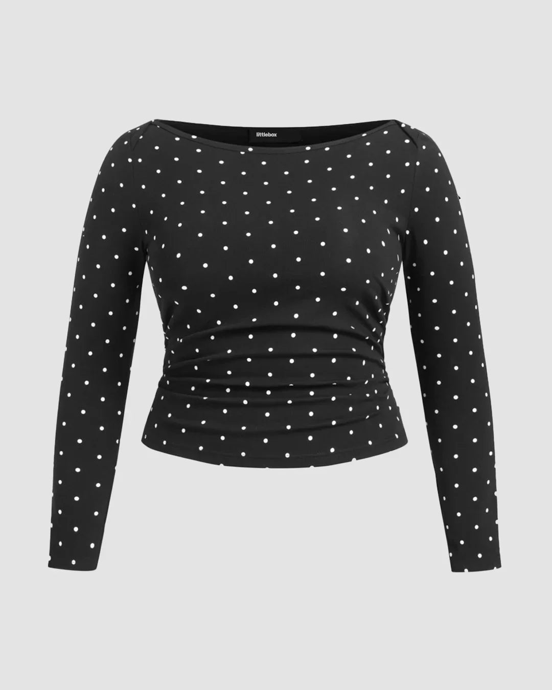 Polka Dot Boat Neck Ruched Top Curve & Plus