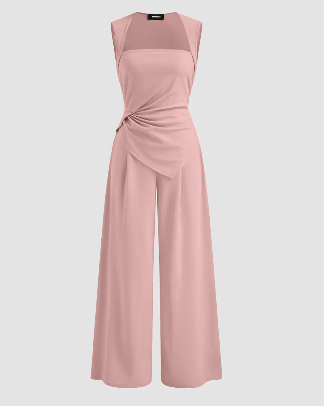 Square Neck Asymmetrical Hem Ruched Jumpsuit in Rose
