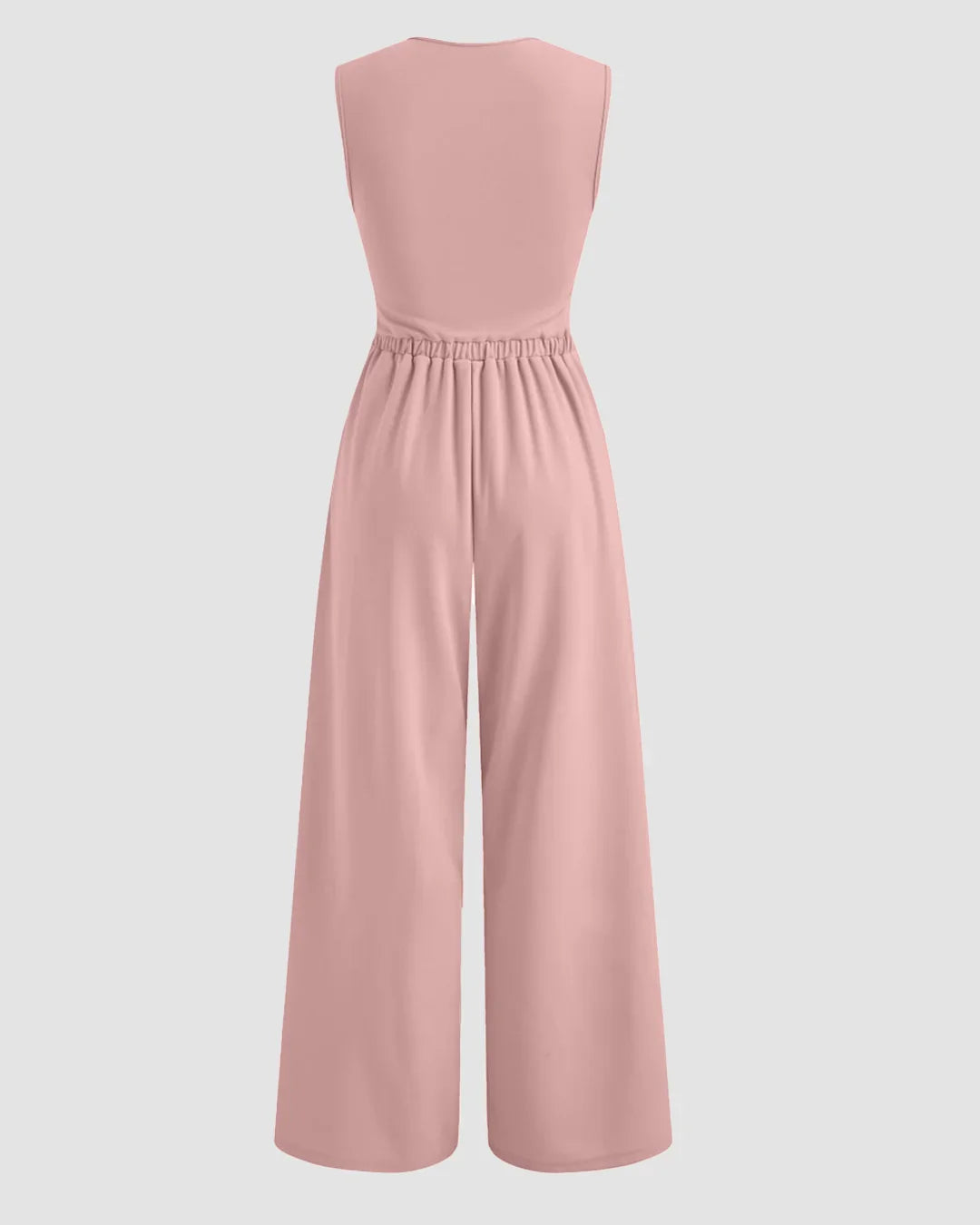 Square Neck Asymmetrical Hem Ruched Jumpsuit in Rose