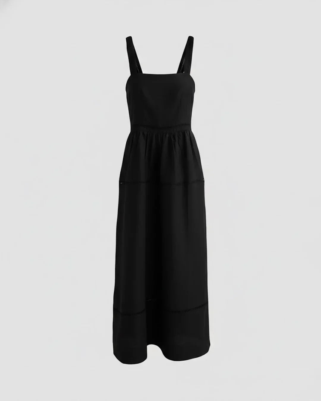 Smocked Back Strap Midi Dress in Black
